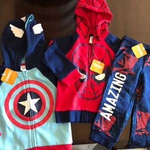 NWT Spider-Man Captain America hoodies and pants